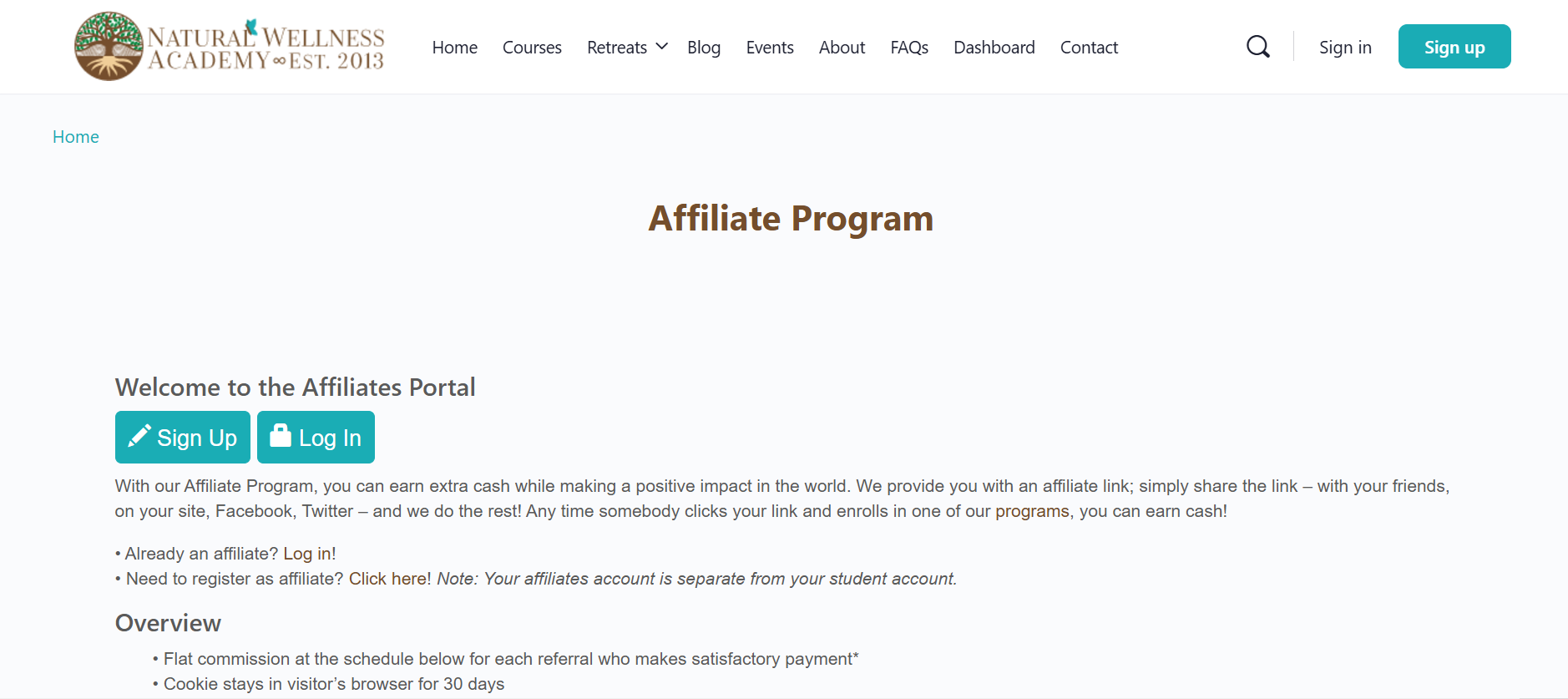 Natural Wellness Academy Affiliate Program